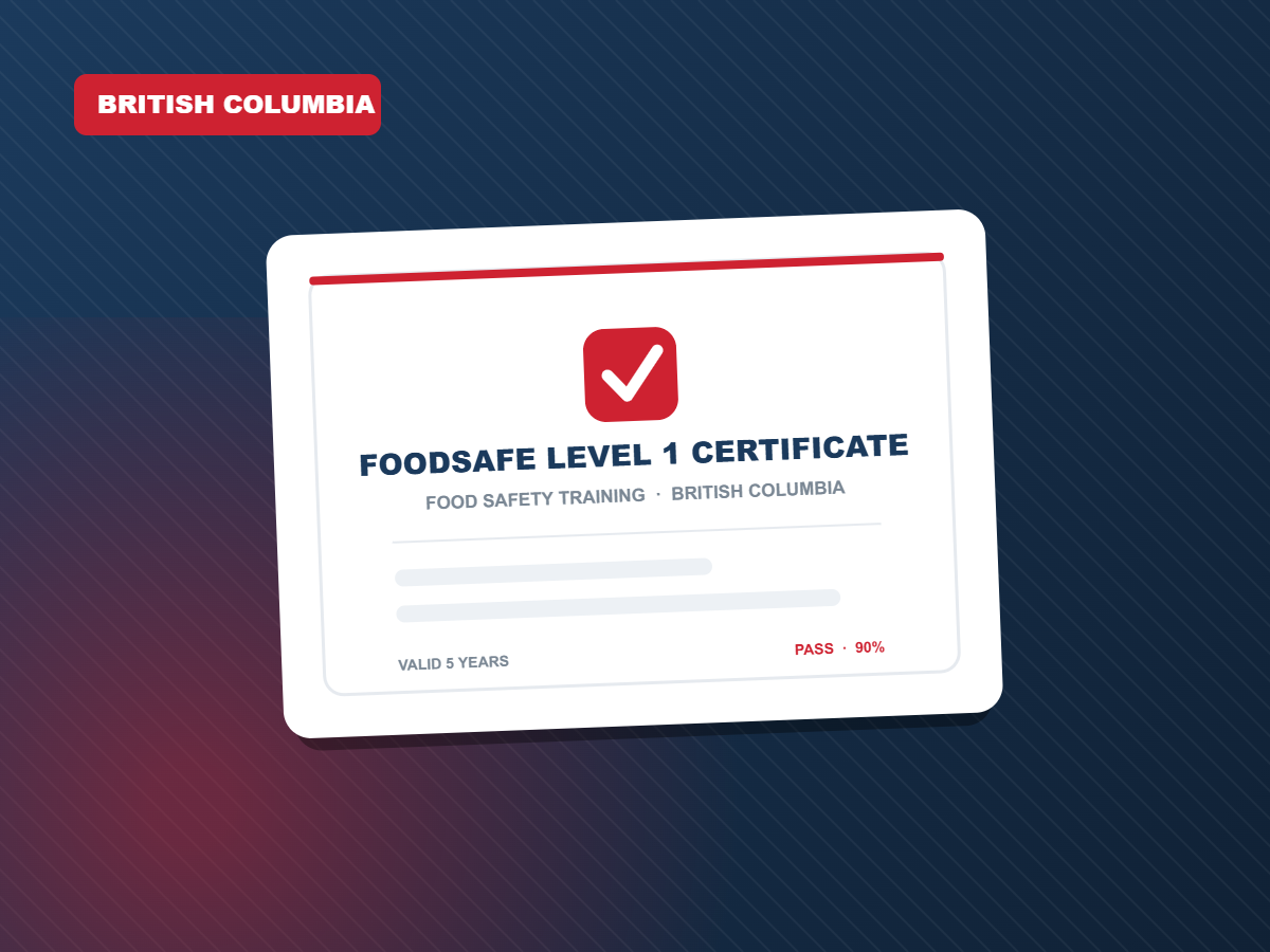 British Columbia FOODSAFE Level 1 certificate of completion